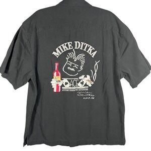 Eagle Dry Goods Button Up Shirt Mens Large Black Silk Mike Ditka Embroidered HOF
